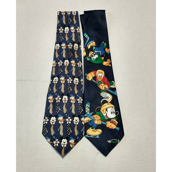 Lot Of 2 Vintage Disney Ties Mickey Mouse Donald Duck Goofy Hockey Silk - Picture 1 of 7